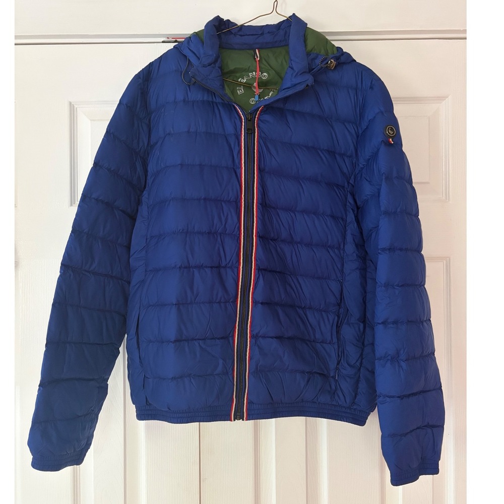El Ganso Mens Real Down Puffer Jacket Blue Hooded‎ Full Zip Coat Size XL
